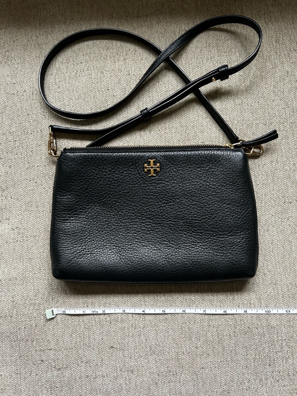 Tory Burch Black Pebbled Leather Mini Crossbody with Gold Logo
